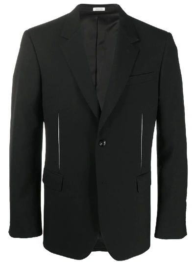 Shop Alexander Mcqueen Contrasting Slits Single-breasted Blazer In Black