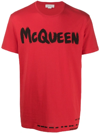 Shop Alexander Mcqueen Logo Print T-shirt In Red