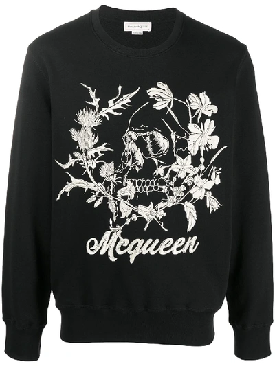Shop Alexander Mcqueen Botanical Skull Crew Neck Sweatshirt In Black