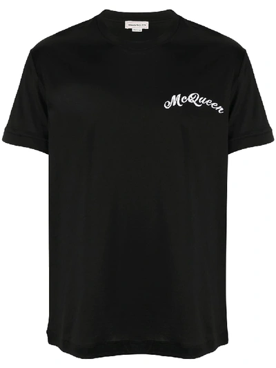 Shop Alexander Mcqueen Embroidered Logo T-shirt In Black