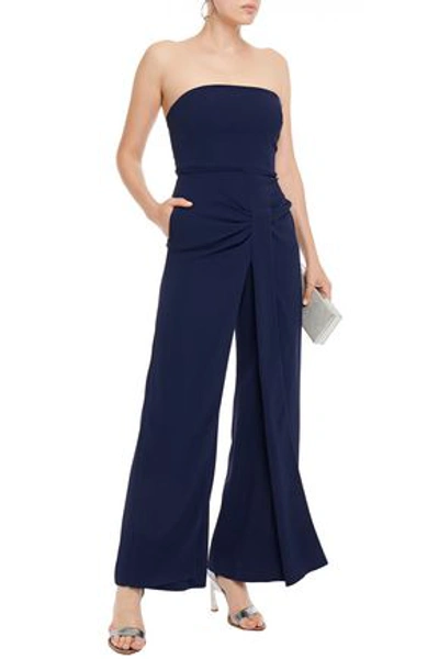 Shop Roland Mouret Monaco Strapless Gathered Cady Wide-leg Jumpsuit In Navy