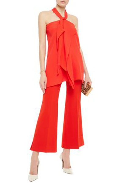 Shop Roland Mouret Bow-detailed Draped Silk-seersucker Top In Red