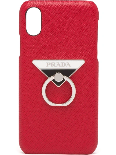 Shop Prada Iphone X-hülle Mit Ring In Rot