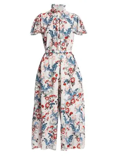 Shop Erdem Women's Ellamay Bird Blossom Cap Silk Jumpsuit In White Multi