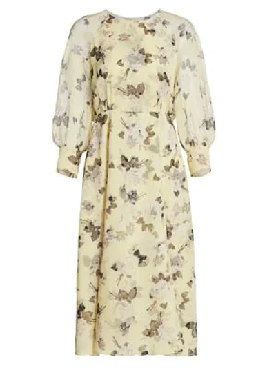 Shop Erdem Yusra Rosemont Wallpaper Silk Voile Midi Dress In Yellow Floral