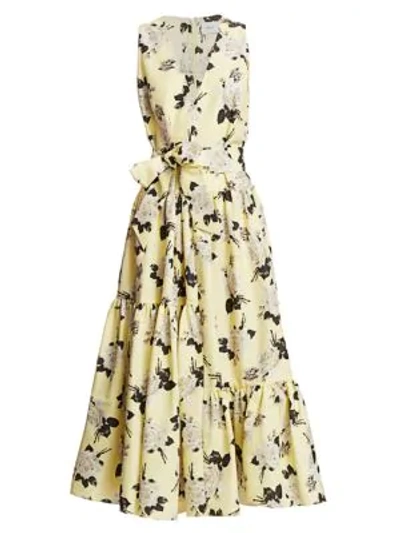 Shop Erdem Mimosa Rosemont Wallpaper Sleeveless Belted Dress In Yellow Floral
