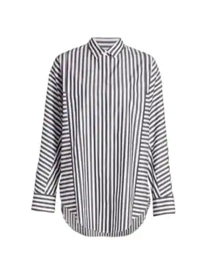 Shop Akris Punto Stripe Cotton Shirt In Black Cream