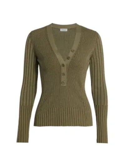 Shop Akris Punto Button Placket Ribbed Wool Sweater In Senchal