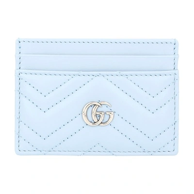 Shop Gucci Gg Marmont Card Holder In Light Blue