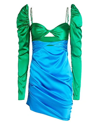 Shop The Bar Silk Twist Front Mini Dress In Green/blue