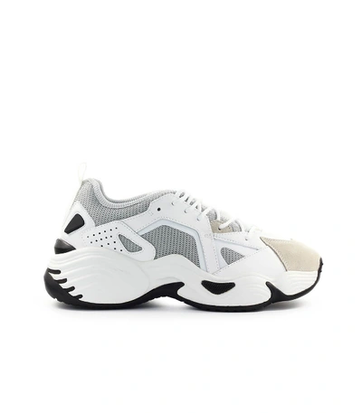 Shop Emporio Armani White Grey Mesh Suede Chunky Sneaker In Optic/white