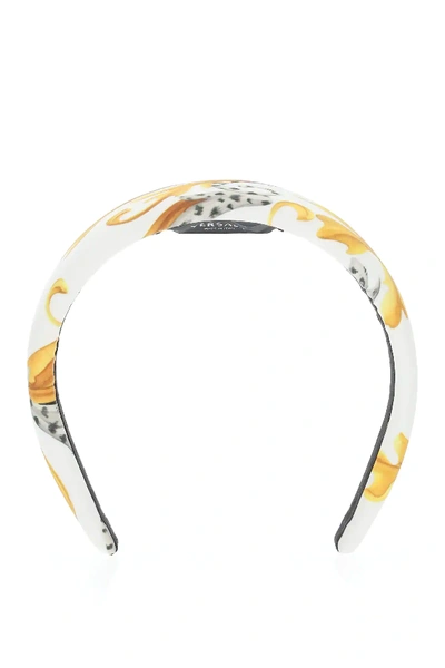 Shop Versace Barocco Print Headband In White,black,yellow