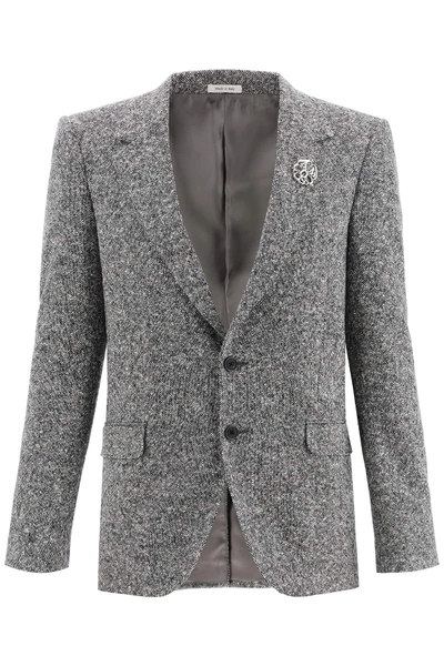 Shop Alexander Mcqueen Square Tweed Blazer In Black,white