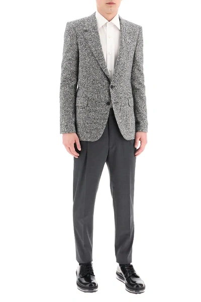 Shop Alexander Mcqueen Square Tweed Blazer In Black,white