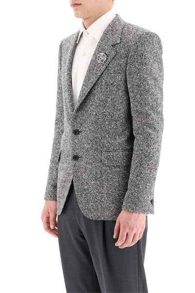 Shop Alexander Mcqueen Square Tweed Blazer In Black,white