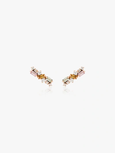 Shop Suzanne Kalan 18kt Rose Gold Diamond Sapphire Stud Earrings In Metallic