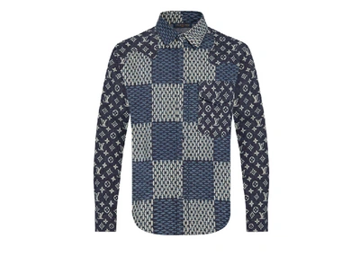 Pre-owned Louis Vuitton  X Nigo Mngm Waves Giant Damier Flannel Shirt Indigo