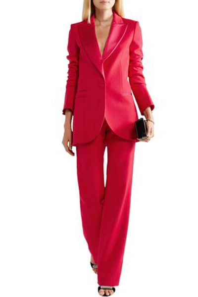 Shop Carolina Herrera Satin-trimmed Wool-blend Tuxedo Blazer In Crimson