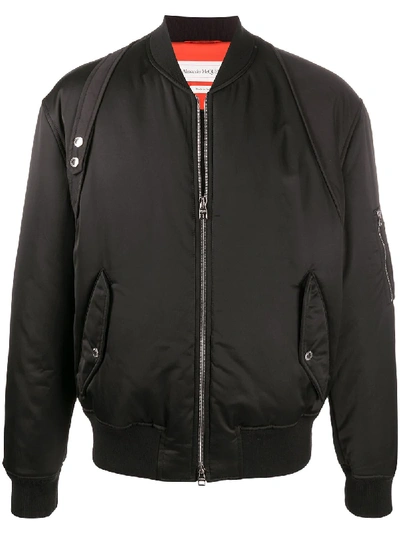 Alexander Mcqueen Black Light Satin Harness Bomber Jacket