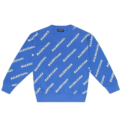 Balenciaga Kids' All Over Logo Print Cotton Sweatshirt In Blue | ModeSens