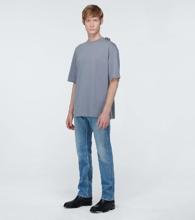 Shop Balenciaga Tag Medium-fit T-shirt In Blue
