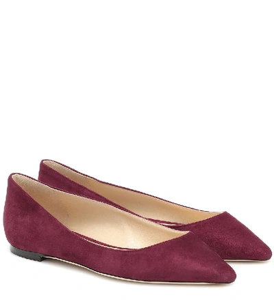 Shop Jimmy Choo Romy Suede Ballet Flats In Red