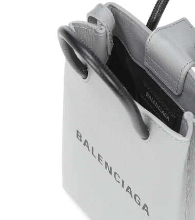 Shop Balenciaga Shopping Phone Pouch Leather Tote In Grey