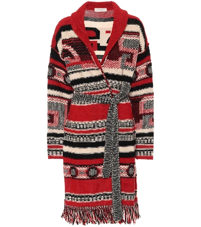 Shop Golden Goose Azul Jacquard Belted Cardigan In Red