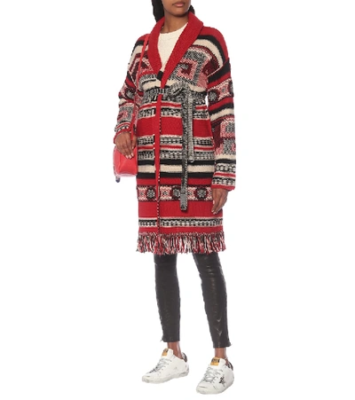 Shop Golden Goose Azul Jacquard Belted Cardigan In Red