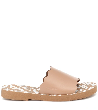Shop See By Chloé Essie Leather Slides In Beige