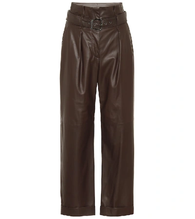 Shop Brunello Cucinelli High-rise Wide-leg Leather Pants In Brown