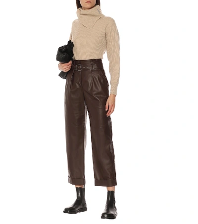 Shop Brunello Cucinelli High-rise Wide-leg Leather Pants In Brown