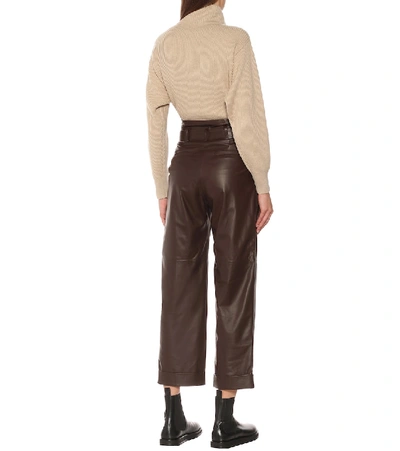 Shop Brunello Cucinelli High-rise Wide-leg Leather Pants In Brown