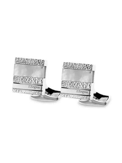 Shop Zegna Terling Sterling Silver & Mother-of-pearl Hammered Cufflinks