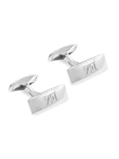 Shop Zegna Rectangular Sterling Silver Logo Cufflinks