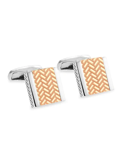 Shop Zegna Square Sterling Silver & Rose Goldplated Engraved Cufflinks