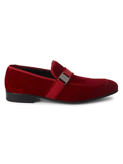 Shop Ferragamo Danny Velvet Loafers In Rosso