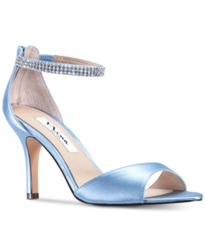 Shop Nina Volanda Evening Dress Sandals Women's Shoes In Blue Velvet Satin