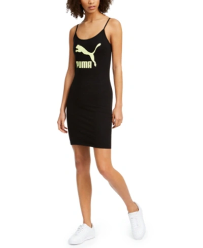 Shop Puma Women's Classics Tank Dress In Black/neon Sunny Lime