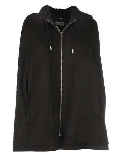 Shop Saint Laurent Longue Duffle Cape Hoodie/sheerling Zip In Noir