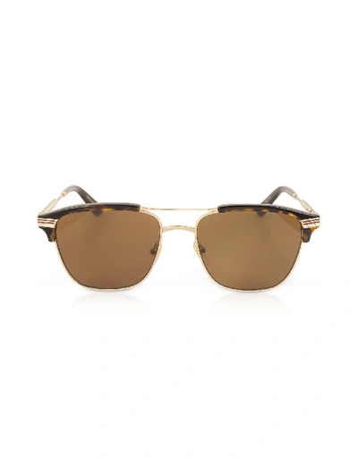 Shop Gucci Gg0241s 002 Square-frame Metal Sunglasses In Havana/brown