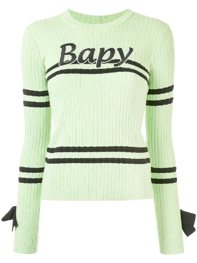 Shop Bapy By *a Bathing Ape® Bow Detail Ribbed Knit Sweater In Green