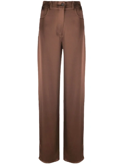 Shop Nanushka Drew Silk Trousers In Brown