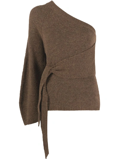 Shop Nanushka One-sleeve Knitted Top In Brown