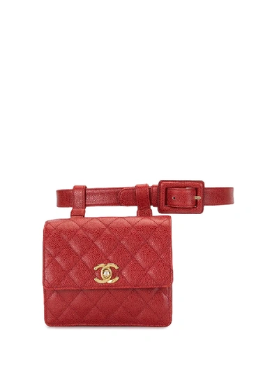 Pre-owned Chanel 1990 Quilted Cc Belt Bag In Red