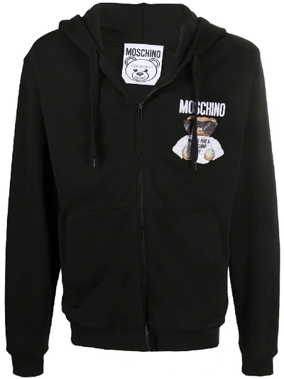 Shop Moschino Embroidered Toy Bear Hoodie In Black