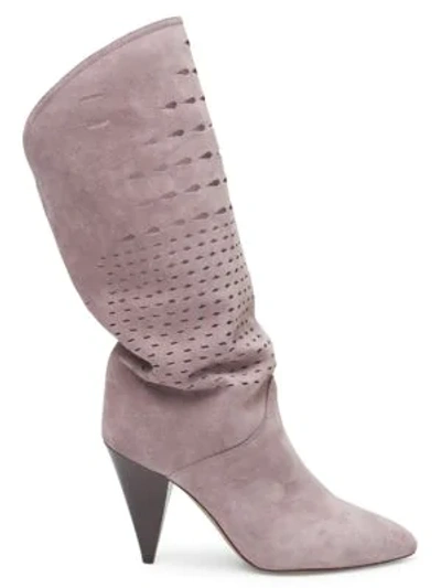 Shop Isabel Marant Lurrey Laser-cut Suede Boots In Lilac