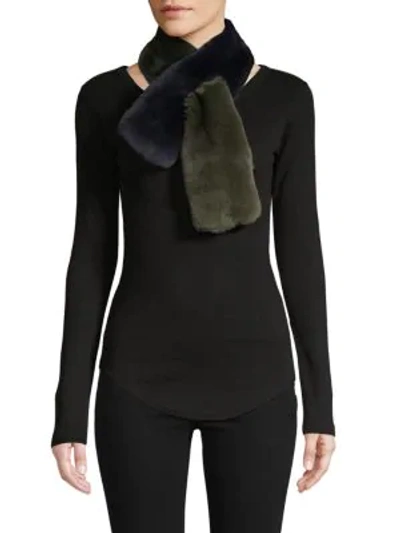 Shop Annabelle New York Two-tone Rabbit Fur Scarf In Jungle Green Navy