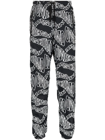Shop Moschino Logo-print Wide-leg Trousers In Black