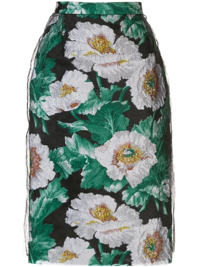 Shop Oscar De La Renta Floral Pencil Skirt In Black